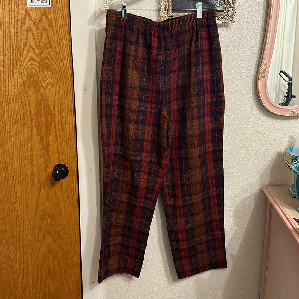 Vintage Burgundy Plaid Wool Blend Pants
